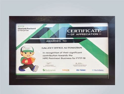 HPE – Certificate of Appreciation for Growth in Point next Business